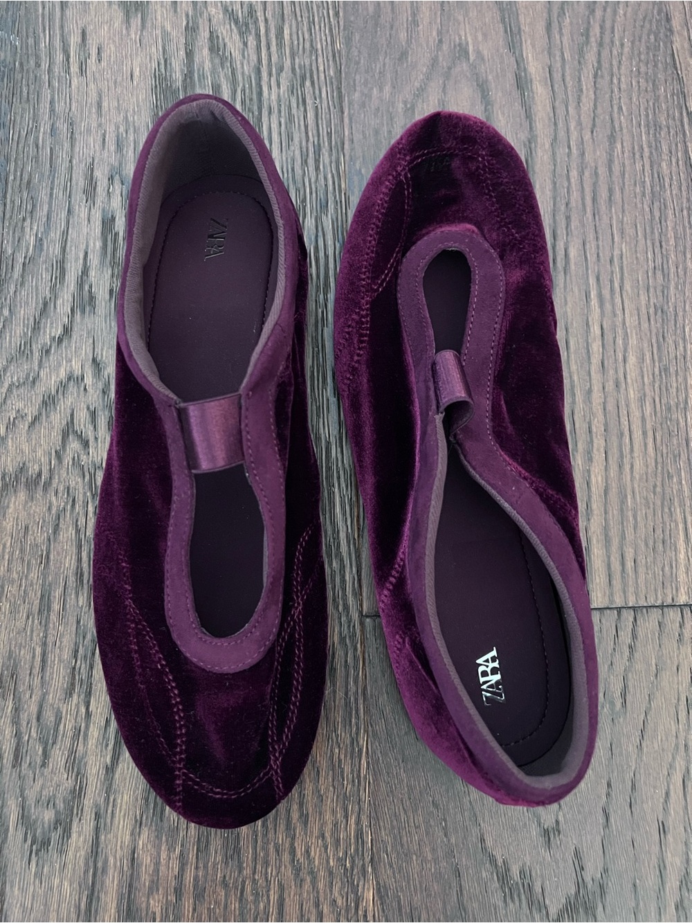 Zara Burgundy Velvet Mary Jane Ballet Flats Size 41 (US 10)